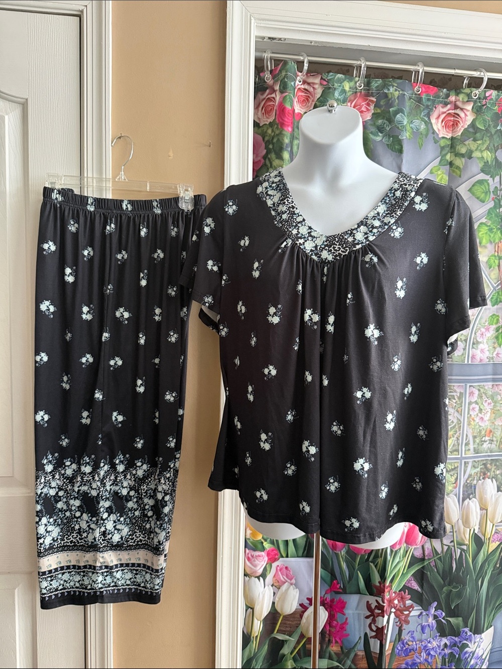Black Floral Two-Piece Lounge / PJ Set